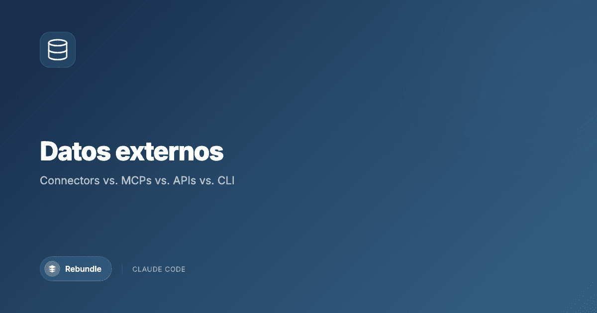 Diagrama con las 5 formas de conectar datos externos a Claude Code: Connectors, MCP, API, CLI y scraping